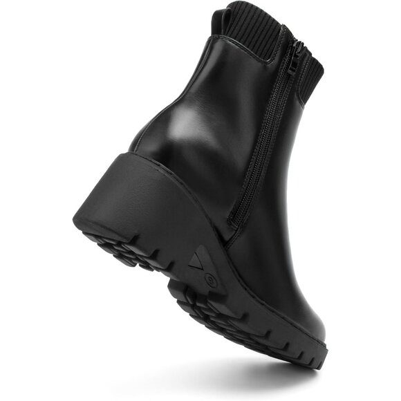 Women's Black Platform Chelsea Boots Lug Sole Chunky Heel Zipper Slip On - Picture 5 of 6